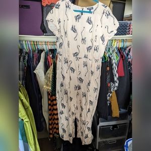 Modcloth Light Pink Linen Romper with Lemur Print